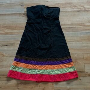 🍍 GAP Black Strapless Dress Size 4 Black Colorblock Boho Knee Length 3/$15